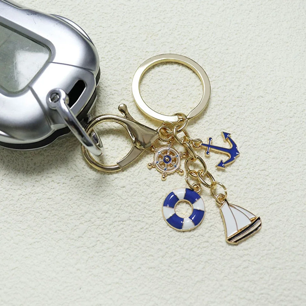 Mini Metal Sailboat Lighthouse Life Buoy Pendant Keychain Enamel Anchor Key Holder Backpack Decor Marine Worker'S Souvenir Gift - view 4