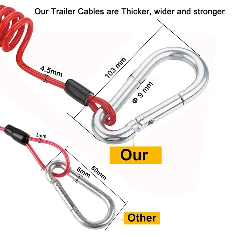 2pcs Breakaway Trailer Cable Heavy Duty Steel Wire Extend To 4/6ft For Towing Vehicles RV Camper Motorhome Spring Safety Rope