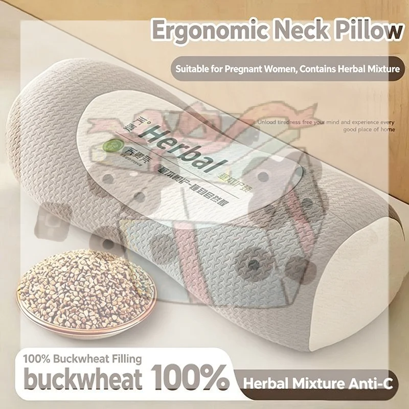 【CC】Cylindrical Buckwheat Pillows Breathable Cervical Vertebra Pillow Correction Traction Pillow Core For Neck Pain