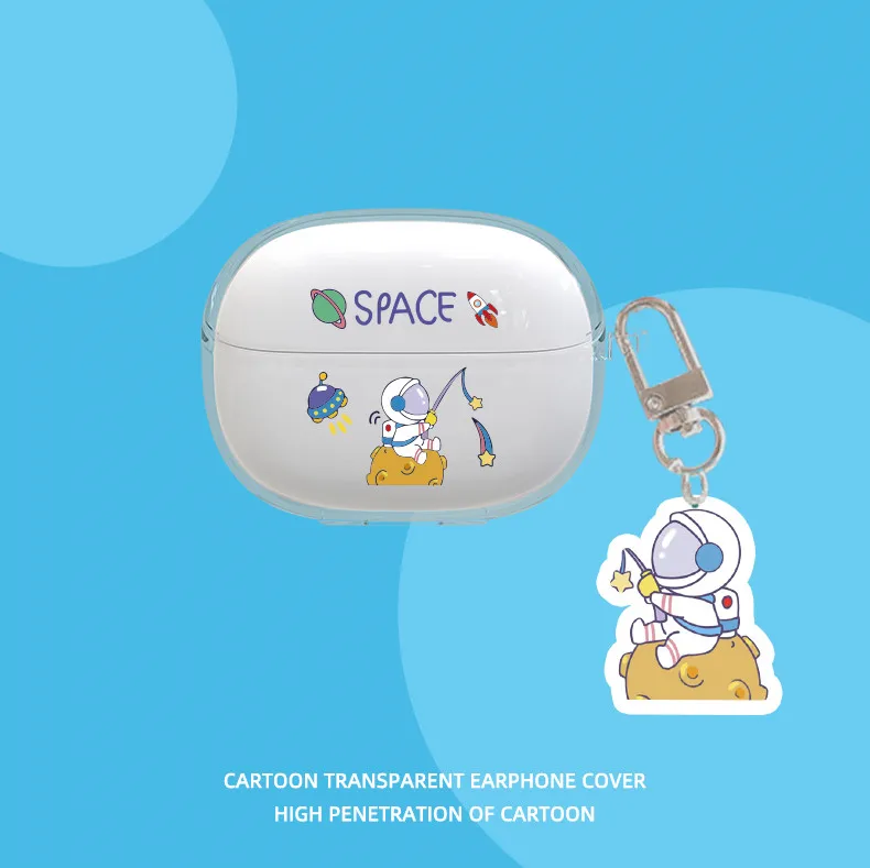 غطاء واقي شفاف مع سلسلة مفاتيح ، كرتون لطيف ، حالة رائد فضاء لـ Xiaomi Redmi Buds 5 Pro ، TPU