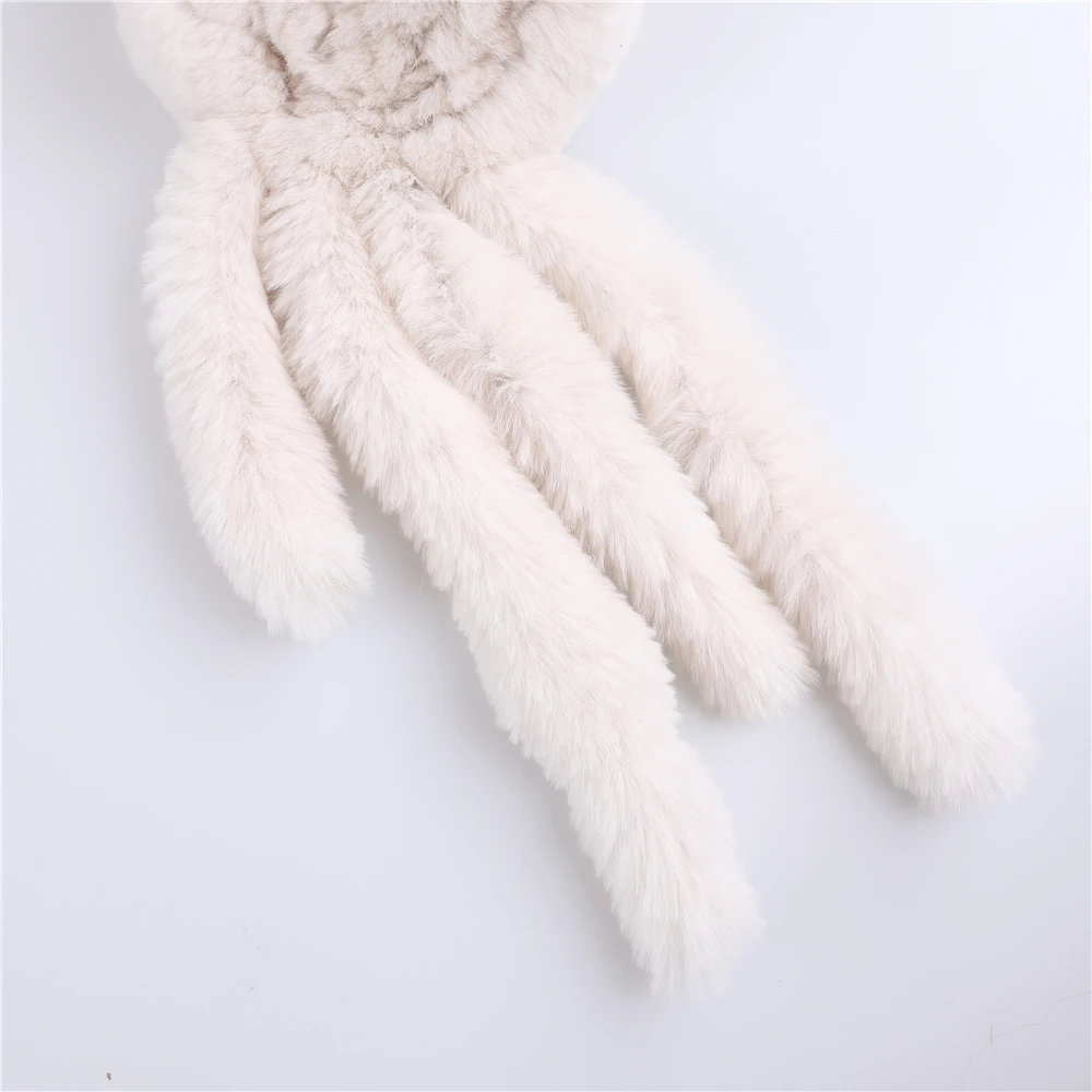 Winter Women\'s Warm Genuine Real Rex Rabbit Fur Knitted Scarf Scarfs Lady Scarves Wraps Snood Fashion Tassels stringy selvedge