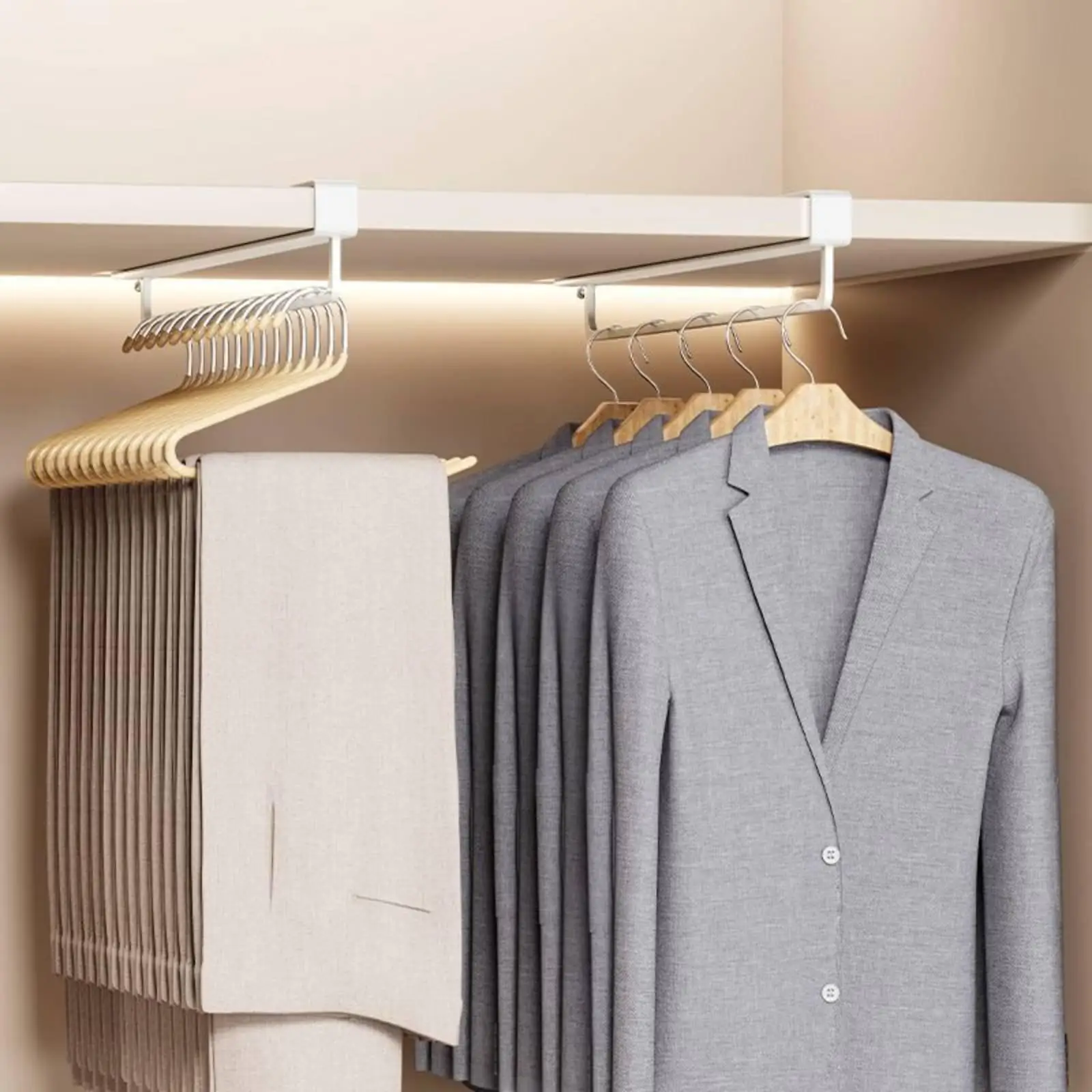Aluminum Clothing Storage Rack Overhead Closet Organizer Hanger for Shirts Jackets Pants Space Saving