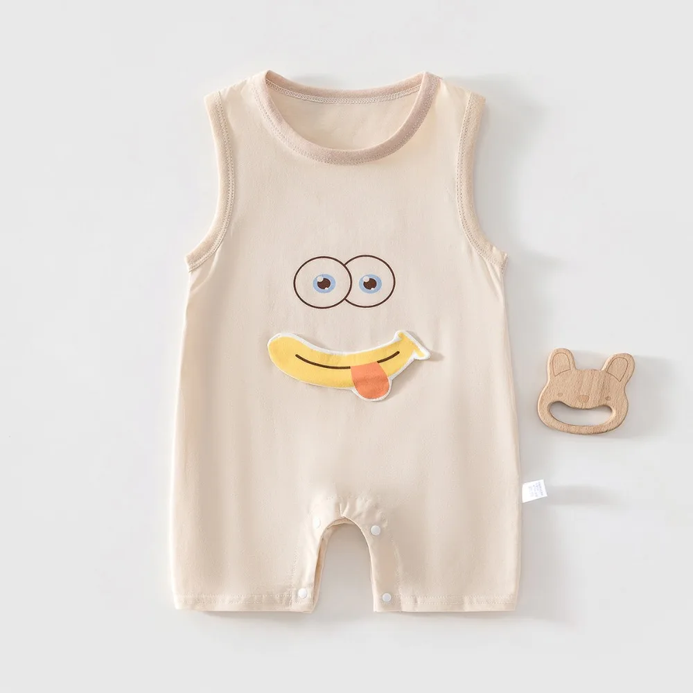 2026 Summer Newborn Baby Jumpsuit Cartoon Pattern Pure Cotton Sleeveless Jumpsuit for Boys Cool and Breathable Baby Girl Outfit
