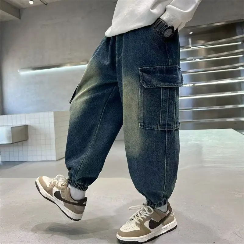 

Boys' Autumn and Winter Jeans Teenagers' Children's Clothing Boys' Fashion Workwear Thick and Plush Jeans Trendy