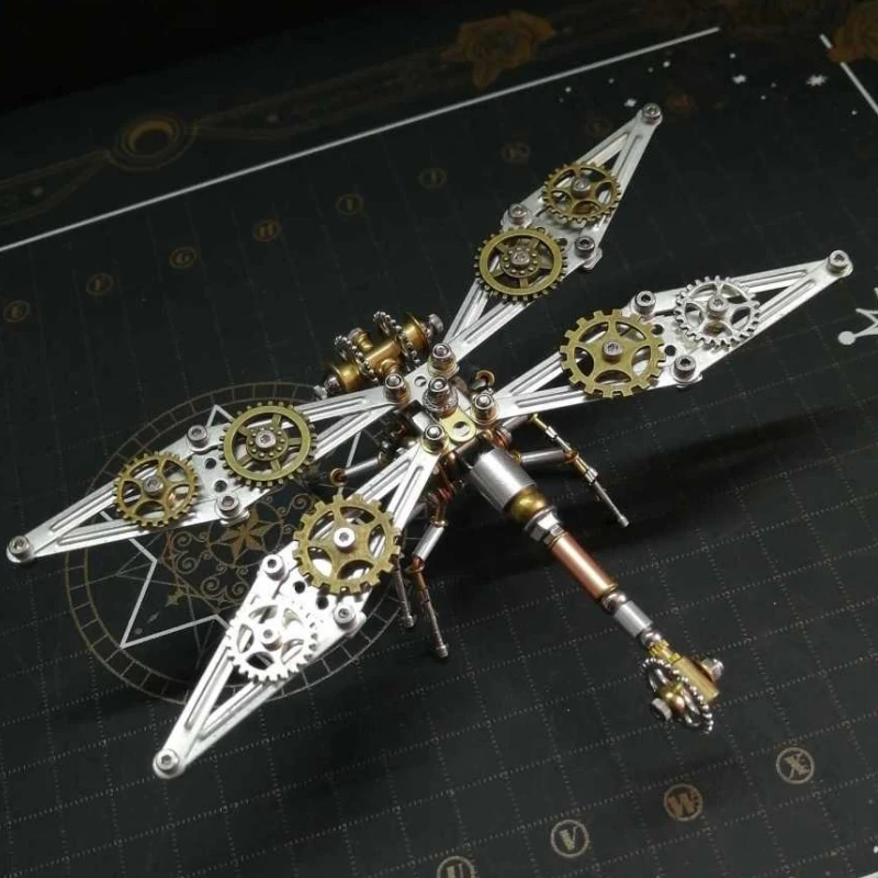 3D Metal Dragonfly Model Kit, Steampunk Mechanical Insect DIY Assembly Craft, 200+ Pieces Handmade Decor Sculpture