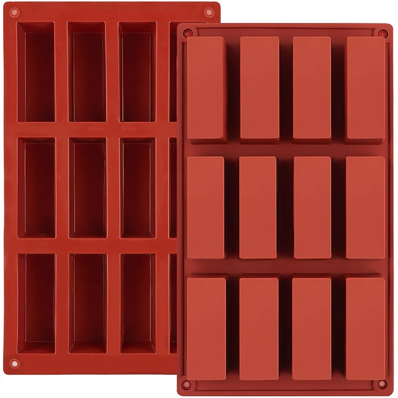 Molde rectangular de silicona para Chocolate, 2 uds., 12 cavidades profundas para hornear dulces, tarta de queso, molde de mantequilla de cereales, suministros de barra de Granola