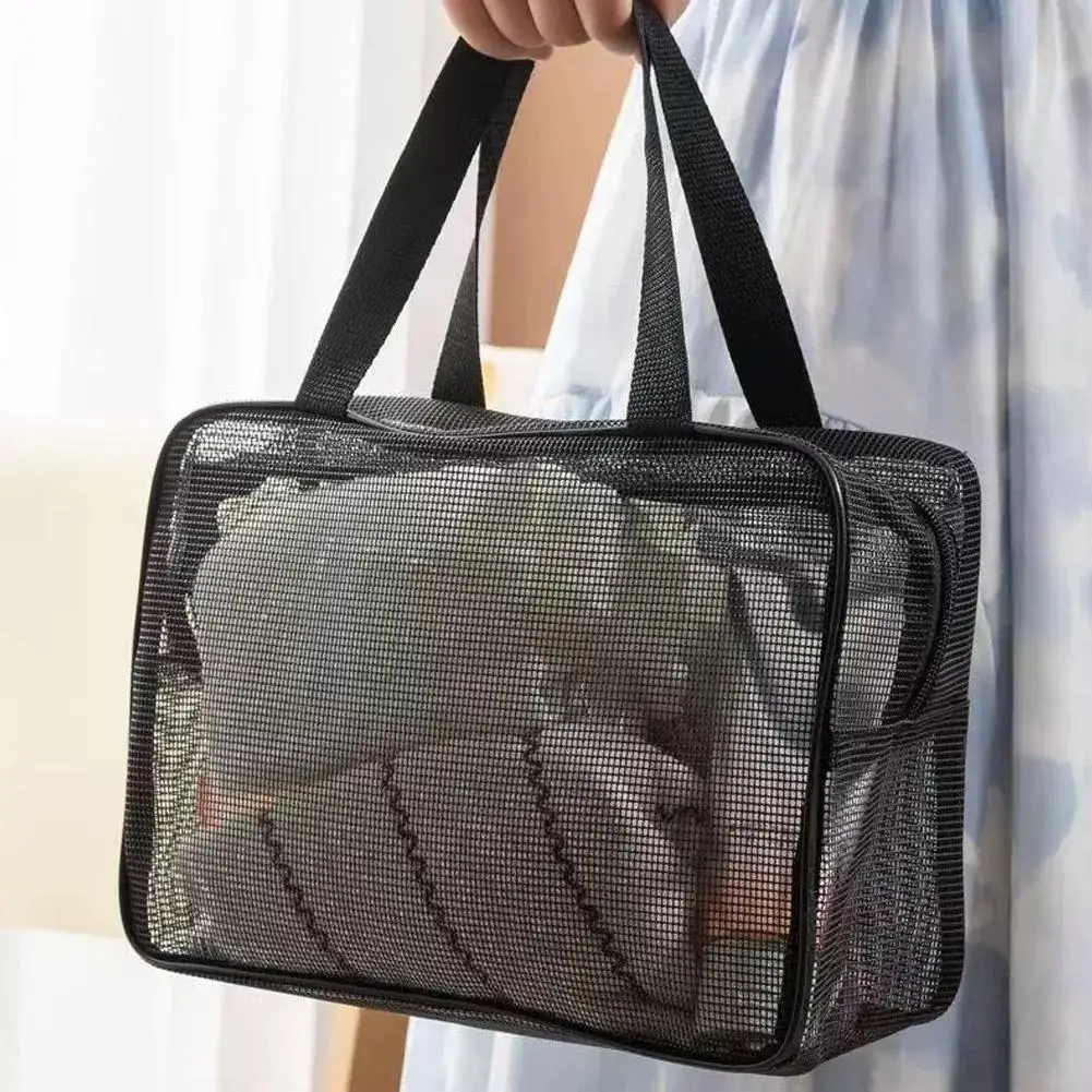 Black Mesh Shower Storage cosmetic bag Large-capacity Portable Travel Makeup Toiletry Organizer Bag Simple Handbag