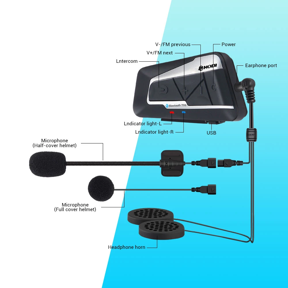 Motocicleta Intercom Capacete Headset, Intercomunicador sem fio Bluetooth, Impermeável Moto Interphone, 2 passeios, 1200m