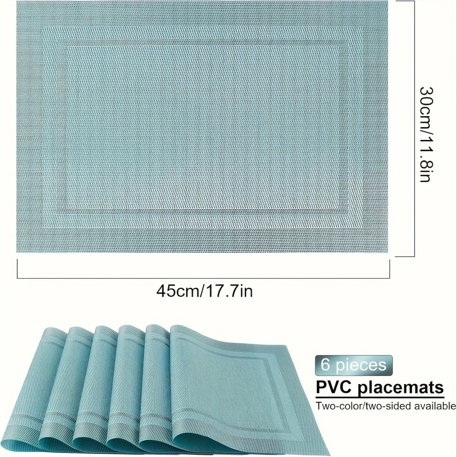 2/4/6pcs blue placemat, kitchen table mat, heat resistant anti slip stain washable PVC table mat, easy to clean woven vinyl dinn