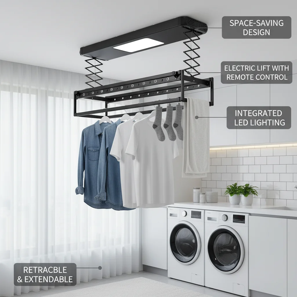 Picture 4: Retractable Electrical Airing Rack with Light Airing Rack with Remote Control Electrical Airing Rack Space Saving for Home