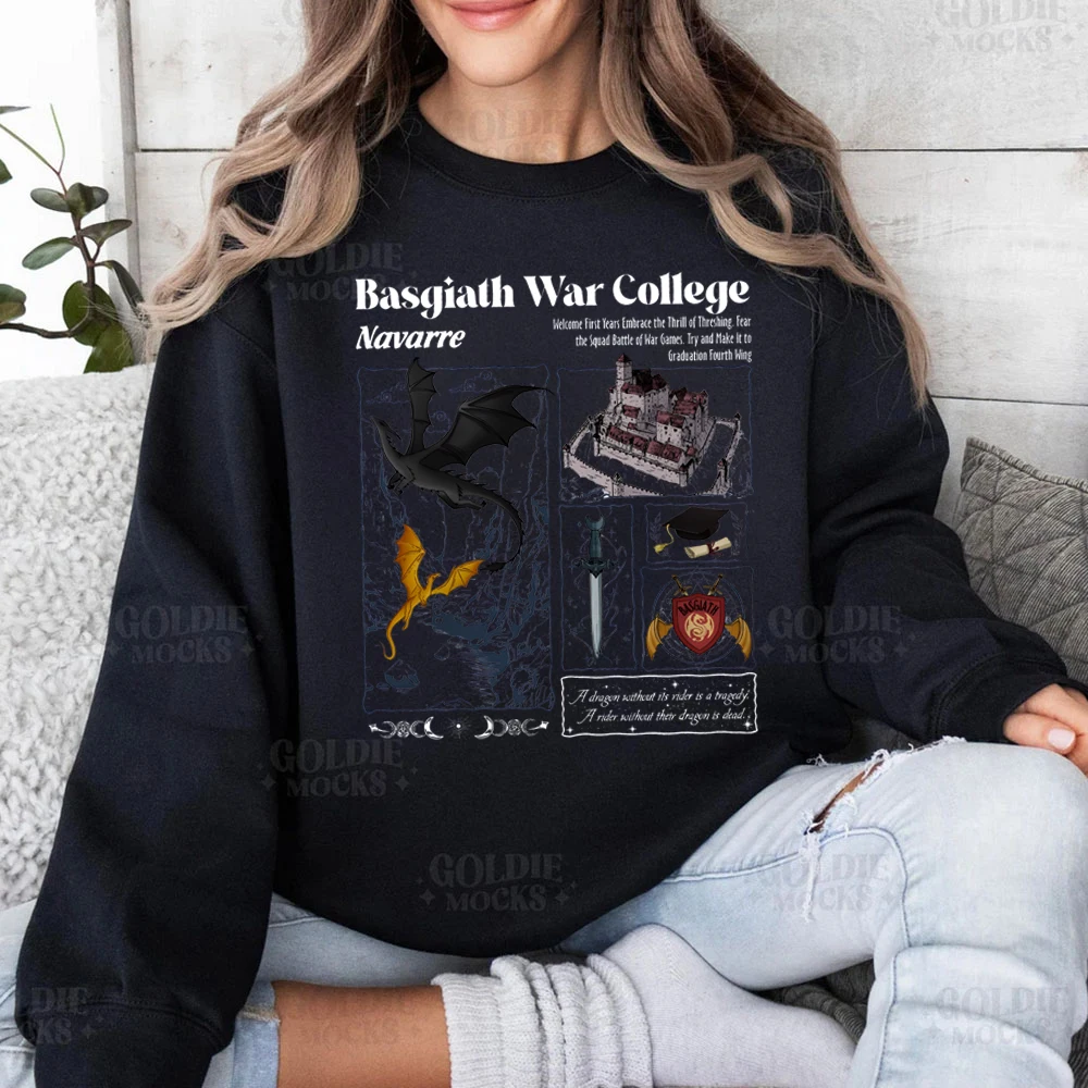 Basgiath War College Sweatshirts Fantasy Book Fourth Wing Sweatshirt Dragon Rider Hoodie Womens Clothing Fashion Hoodies Vintage