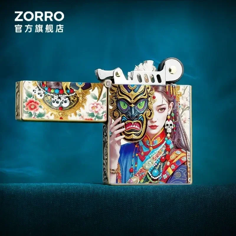 ZORRO جديد أربعة جيل زهرة الله الكيروسين أخف رقيقة جدا المعادن يندبروف طحن عجلة ولاعة السجائر الرجال هدية