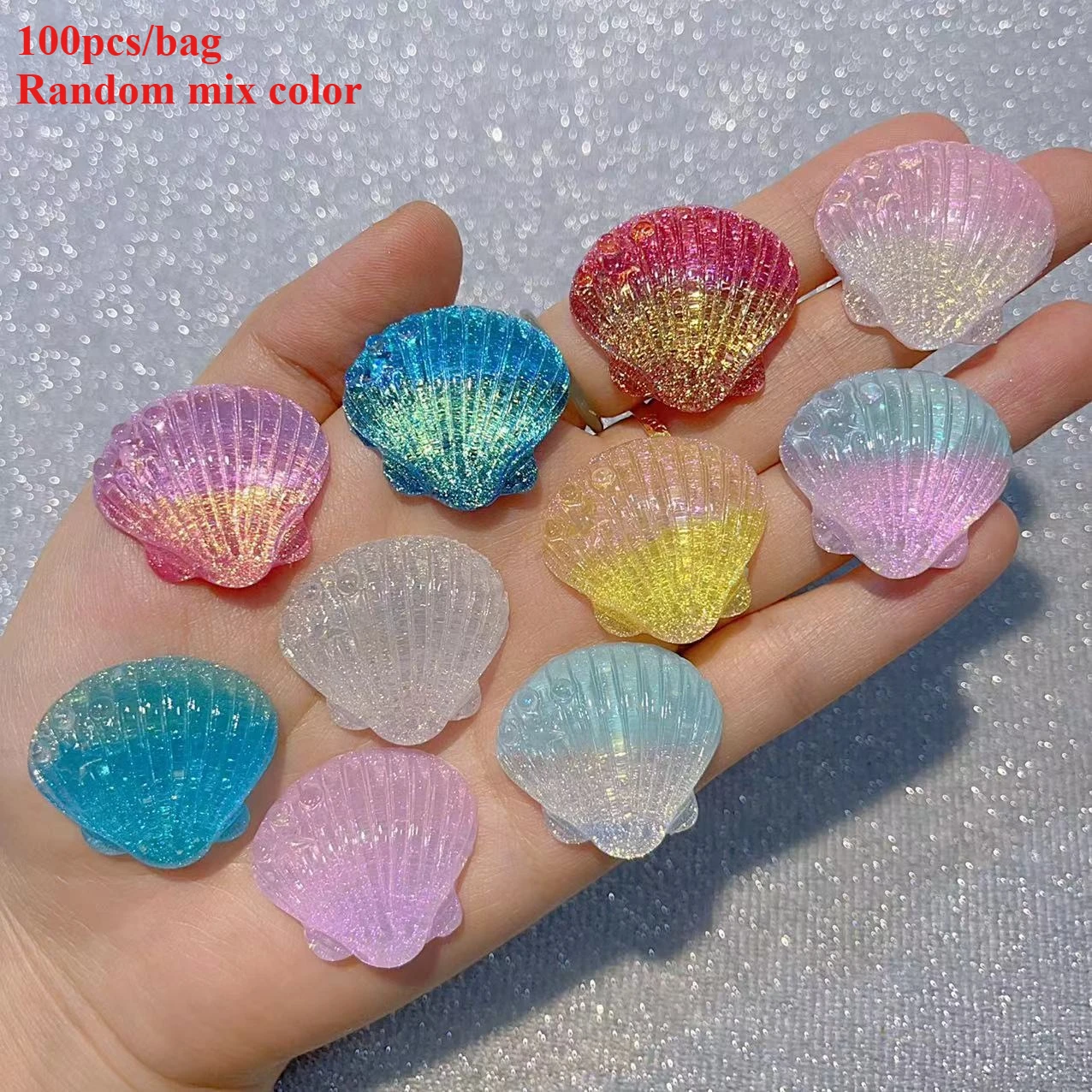 100pcs 3D Resin Gradient Color Medium Sized Shell 31×23MM Firefly Handmade Luminous Photo Frame Phone Case Diy Charms Decor