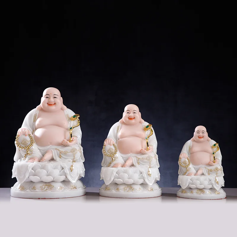 ZML white marble stone Maitreya Buddha, Maitreya Buddha ornament white porcelain big belly smiling Buddha living room offering