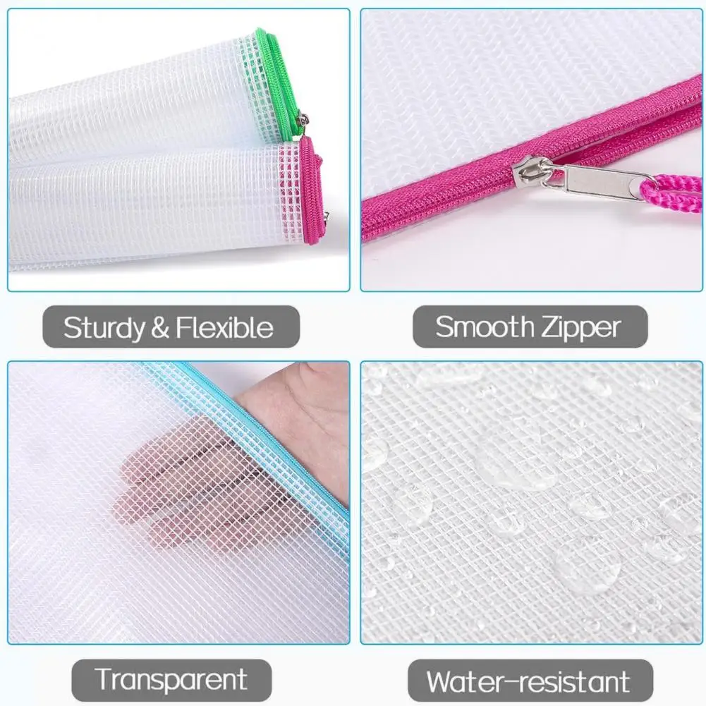 Mesh Zipper Bag 10pcs Capacity Waterproof Mesh Zipper Pouches for Organizing Documents Files Transparent Storage Bags