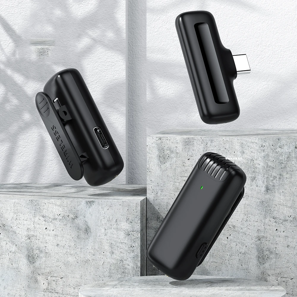 Mikrofon Lapel Nirkabel Lavalier Mikrofon Wawancara Langsung Rekaman Ponsel untuk Laptop iPhone Tipe C Kompak Portabel Android