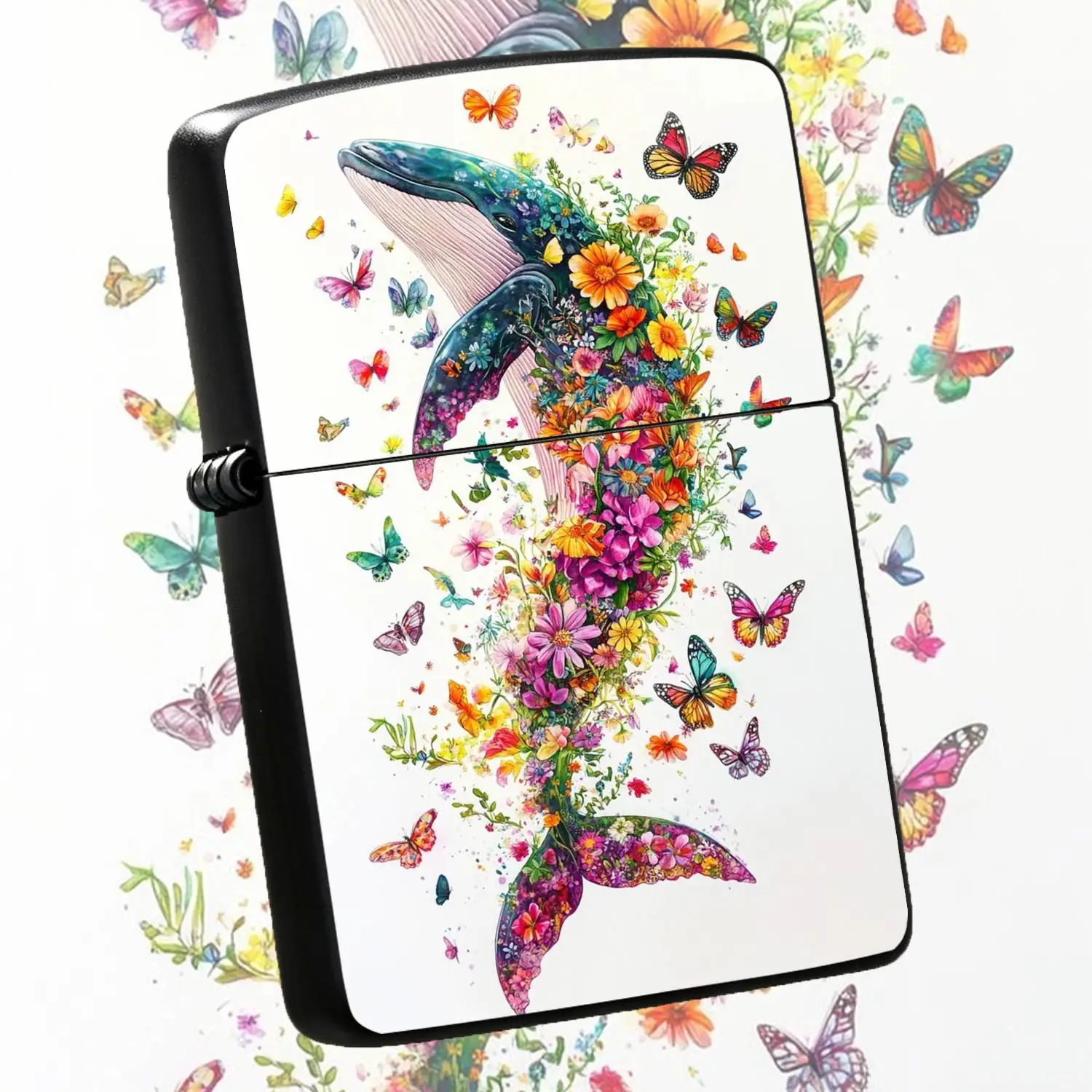 Creative Floral WhaleArt Lighter, Dreamy Watercolor Style Portable Igniter, Ideal for Daily Use Outdoor Activities Gifting Collection, Multi-scenario Applicable Unique High Aesthetic Practical Ac A Humorous And Interesting Lighter