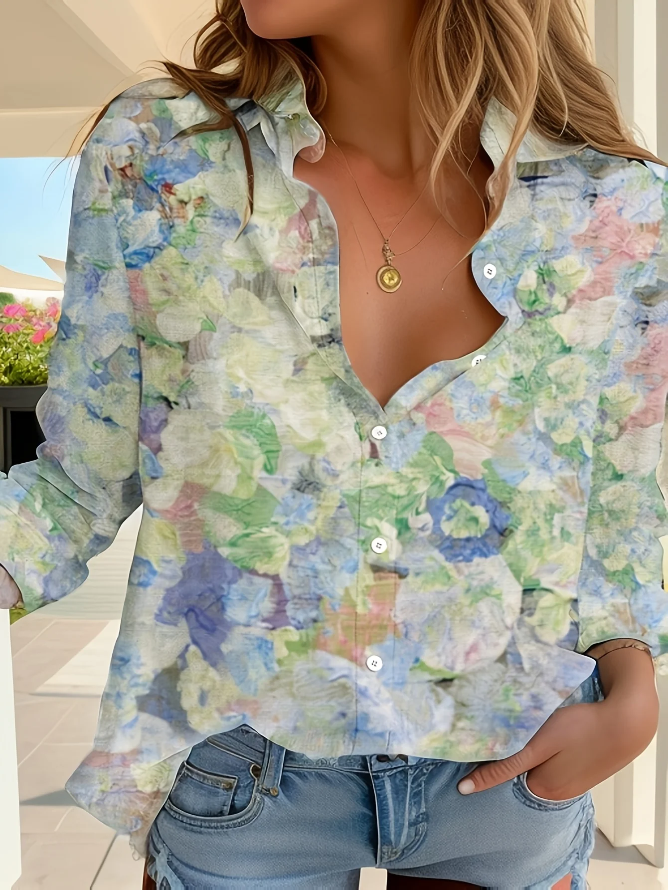 Женская повседневная элегантная блузка с цветочным принтом, блузка с лацканами и воротником, женские рубашки с длинными рукавами, повседневная женская одежда, женская одежда