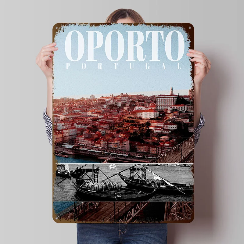 Póster impreso de Oporto City, arte de pared personalizado, carteles de hojalata de Metal Retro Vintage para decoración del hogar, decoraciones para dormitorio, decoración de escritorio