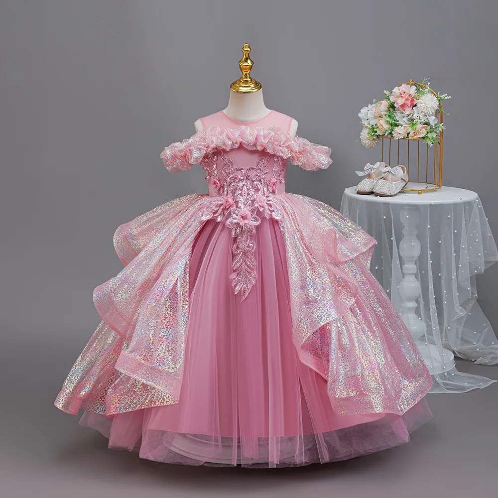 Flower Girl Wedding Girl Bridesmaid Dress Elegant Beauty Pageant Long Dress Party Dress for Children Aged 4-12