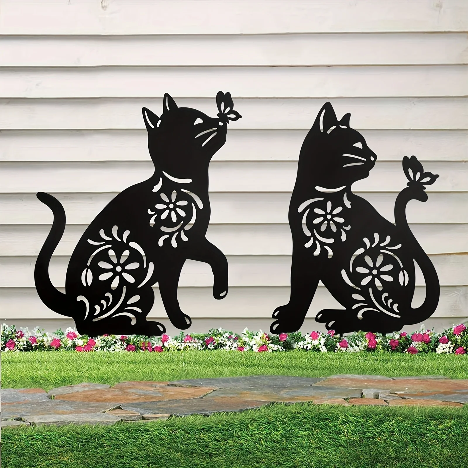 1PC Metal Black cat Garden Stakes Decoration Cute cat Garden Decorative Outdoor Statues For cat Lovers Yard Garden