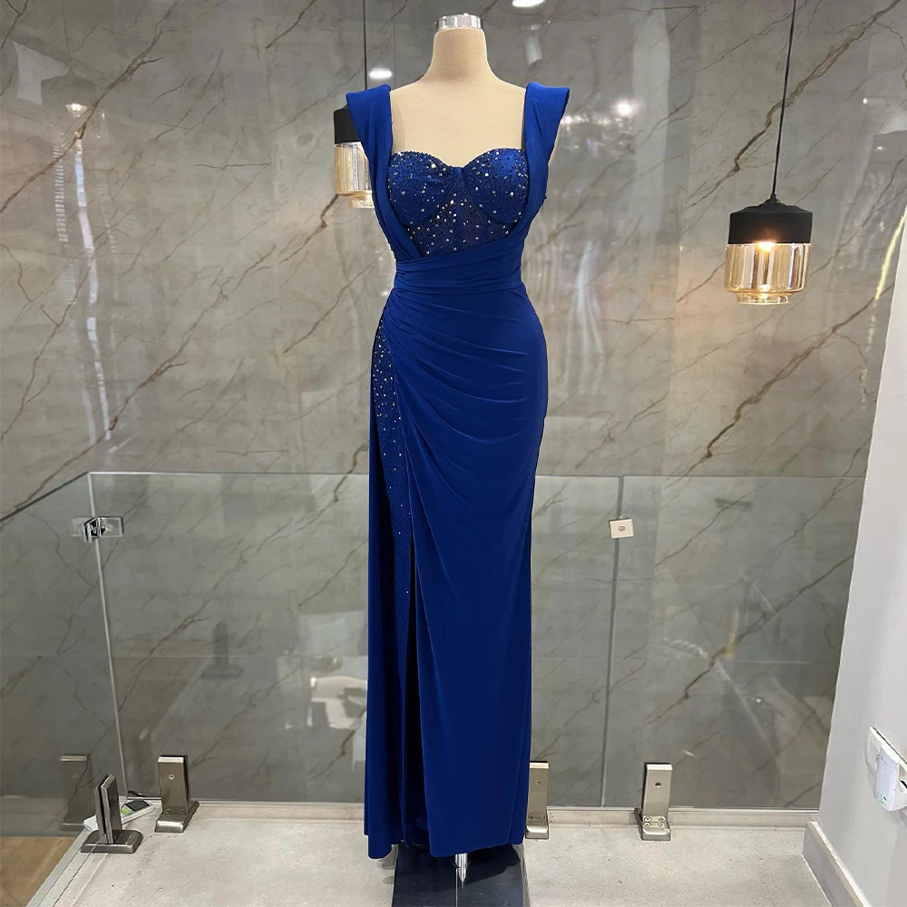 Luxury Evening Dresses for Women Dark Blue Beading Mermaid  Gowns Long Sweetheart Side Slit Sexy Formal Party Dress 2023