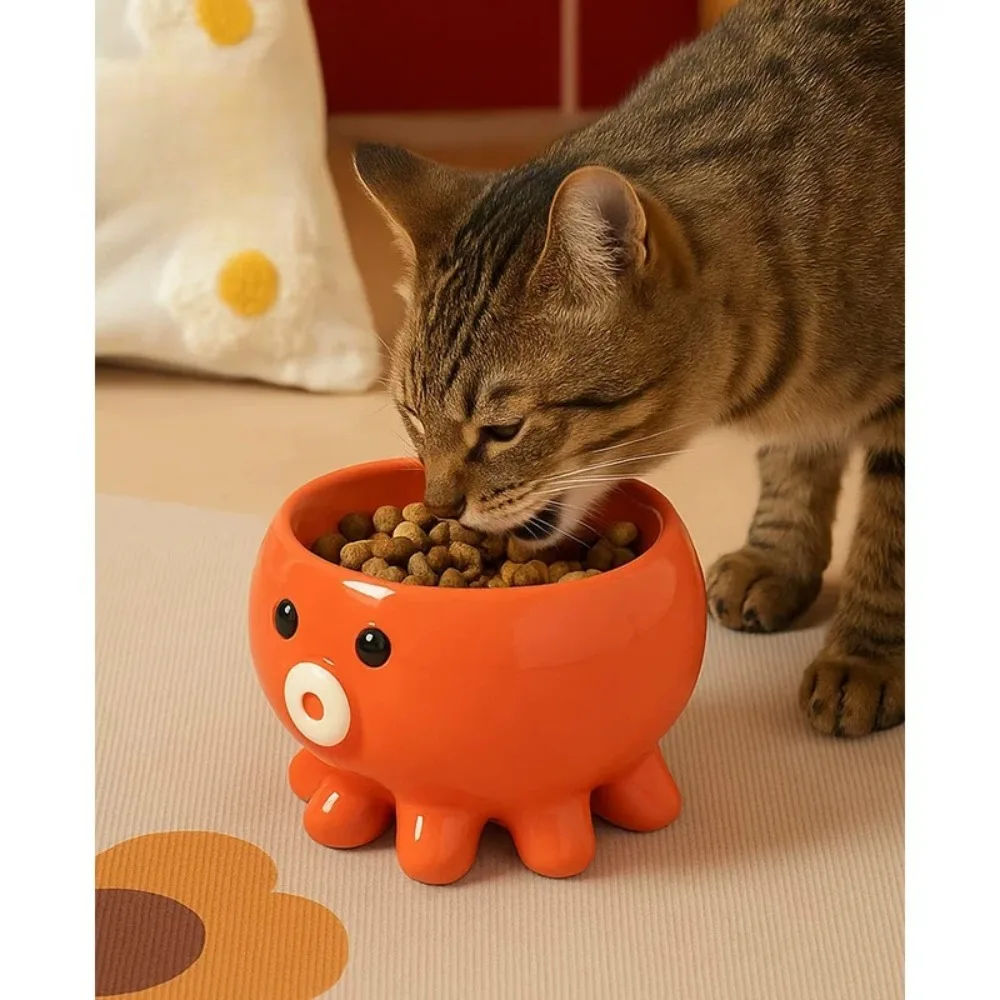 

Cute Cat Bowl Ceramic Protection Cervical Spine Pet Food Basin Large Capacity Shallow Mouth Drinking Bowl