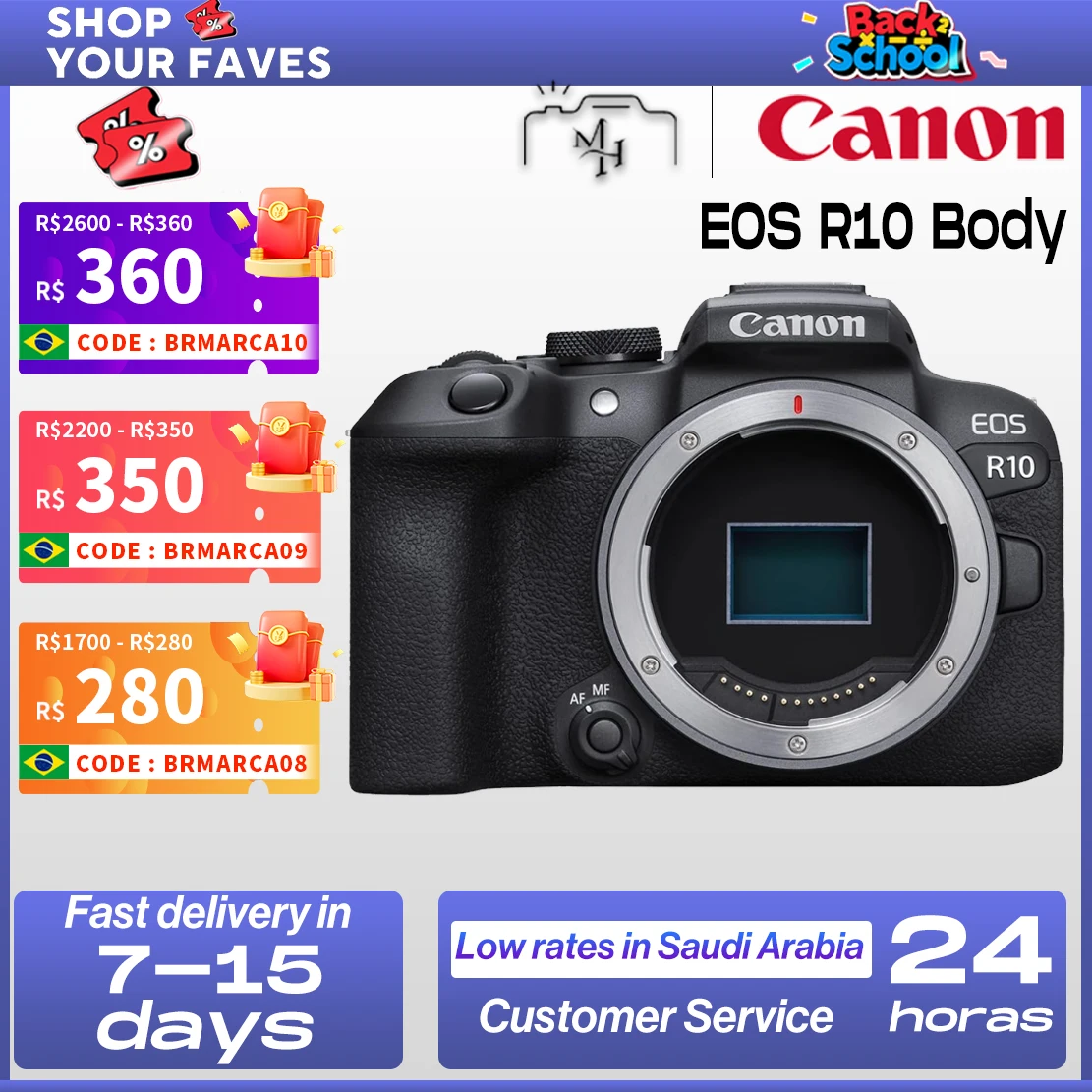 【Do Brasil】Canon EOS R10 APS-C Flagship Professional Mirrorless Digital Camera High-Speed Continuous Shooting 4K Video Body
