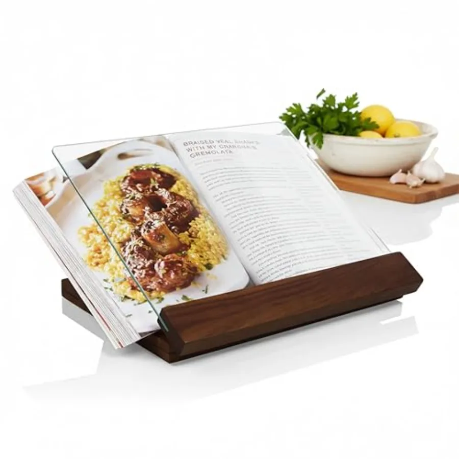 

Prodigio Cookbook Stand with Tempered Glass, Recipe Stand, Kitchen Cookbook Holder, Acacia Wood