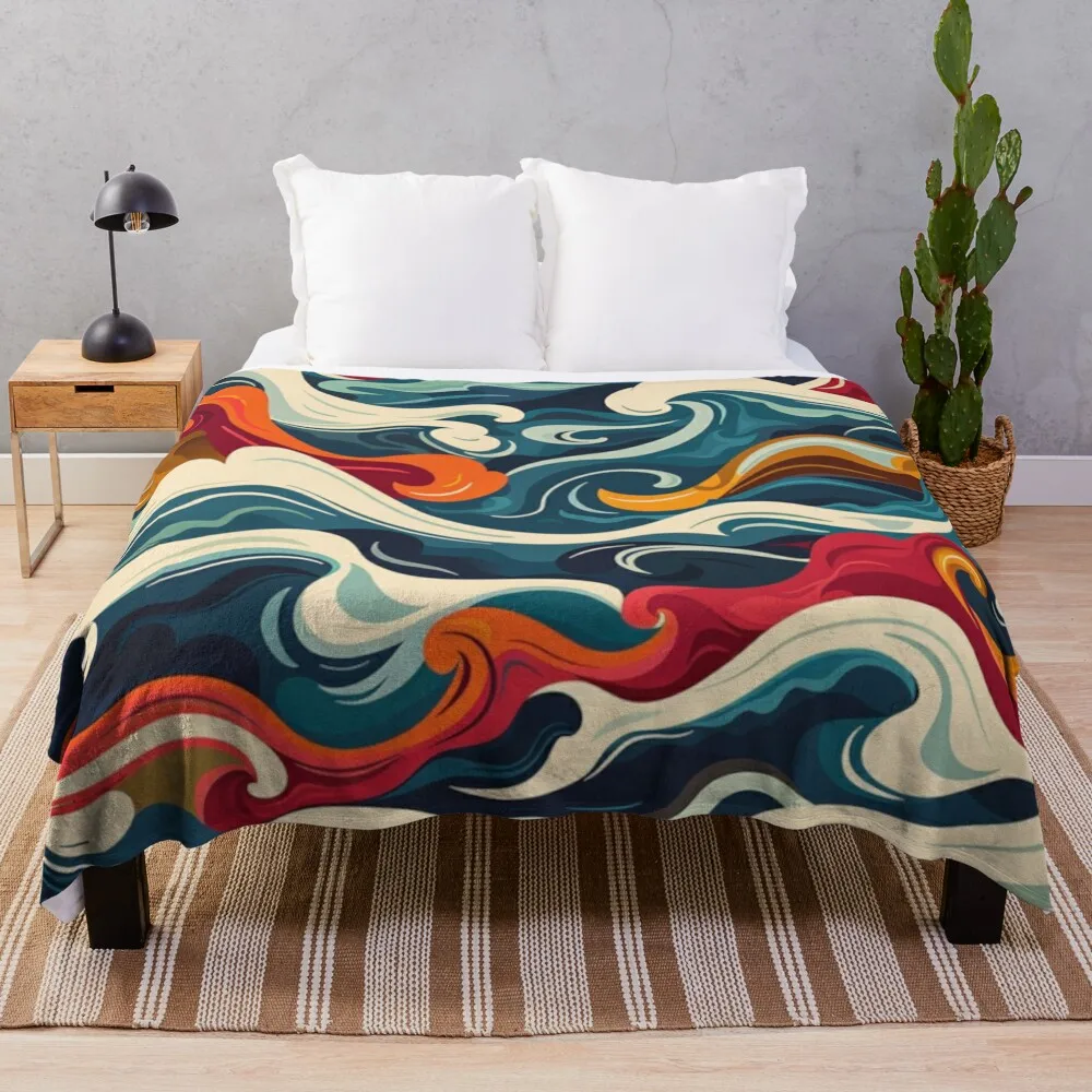 

Abstract wave pattern bold colour scheme Active Outdoors Inspired Art Throw Blanket Luxury Warm Nap Blankets