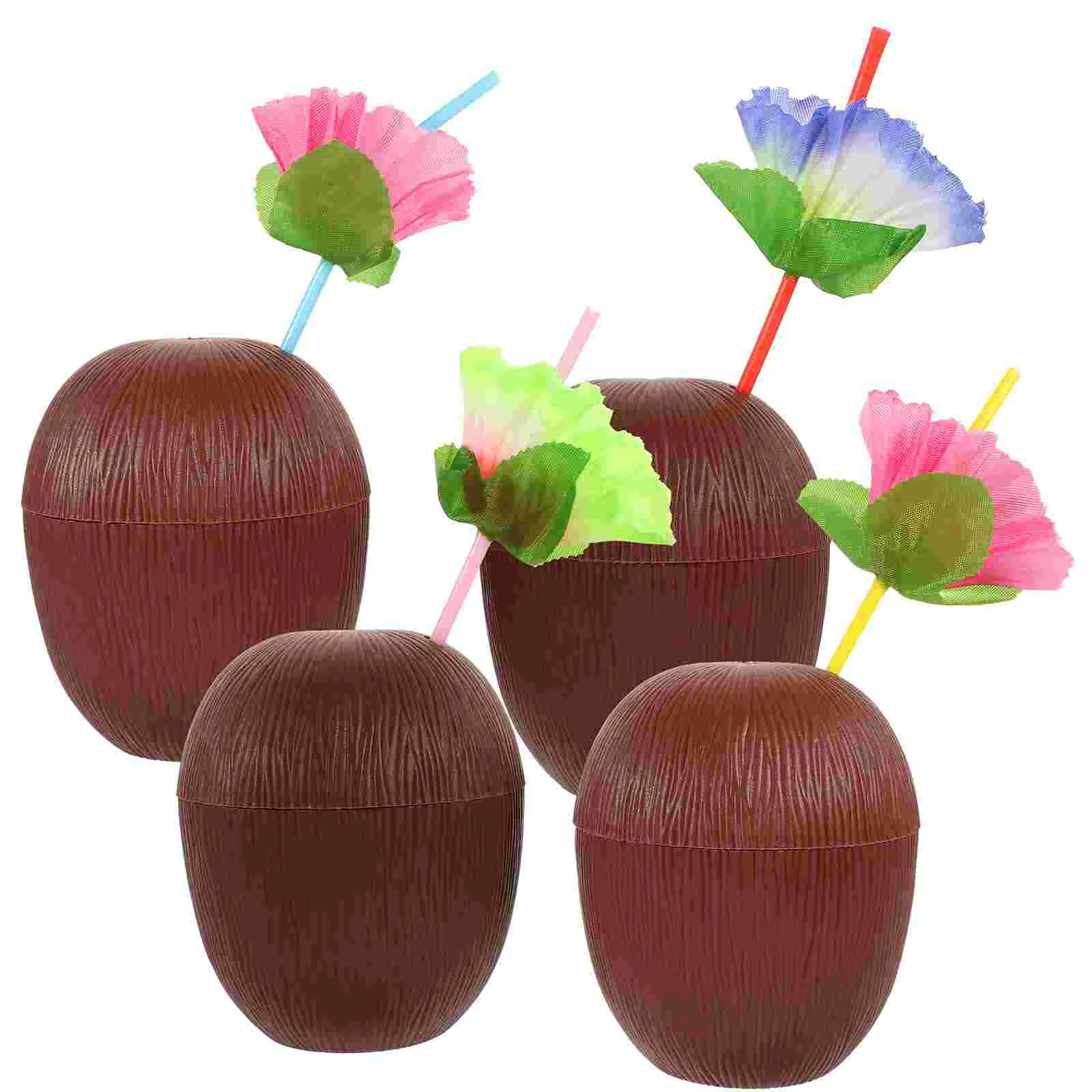 4 Uds. Vasos para beber en forma de coco, vasos de plástico para bebidas de 500ml, pajitas incluidas, suministros para fiestas en la playa hawaiana Luau, taza de cocos