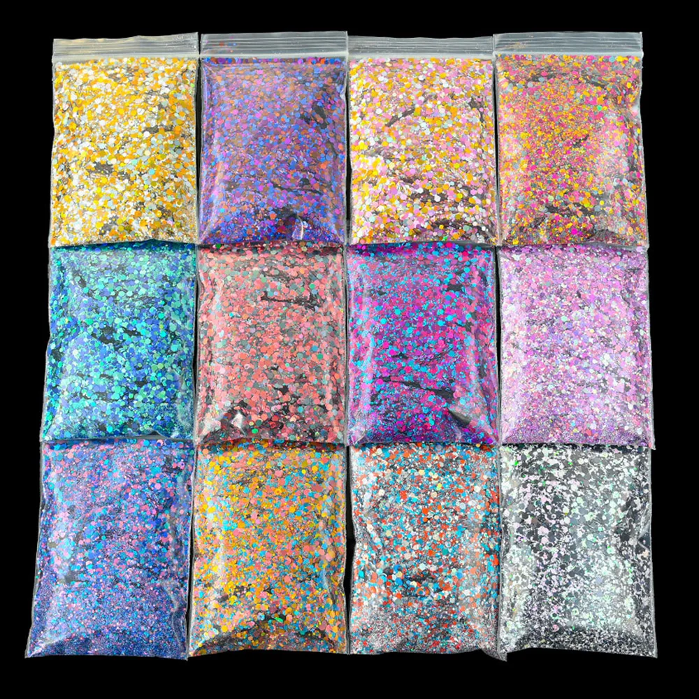 50 g/saco holográfica arte do prego glitter misturado hexágono lantejoulas decorações flocos colorido chunky sinfonia cor laser lantejoulas