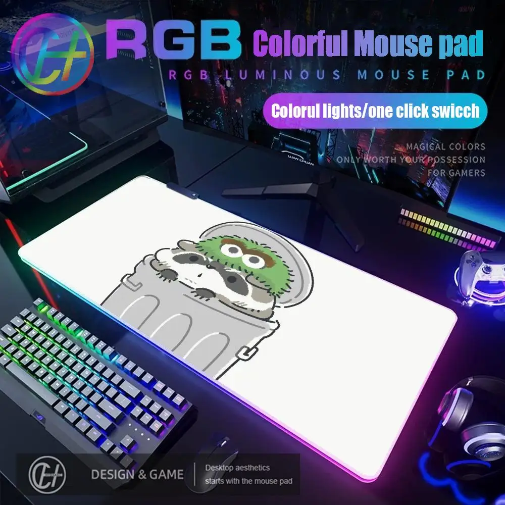 

Cartoon Lovely Raccoon Mouse Pad RGB Gaming Mouse Pad Desk Mat HD Gamer Large LED Light XXL 1000x500mm Mouse Pad