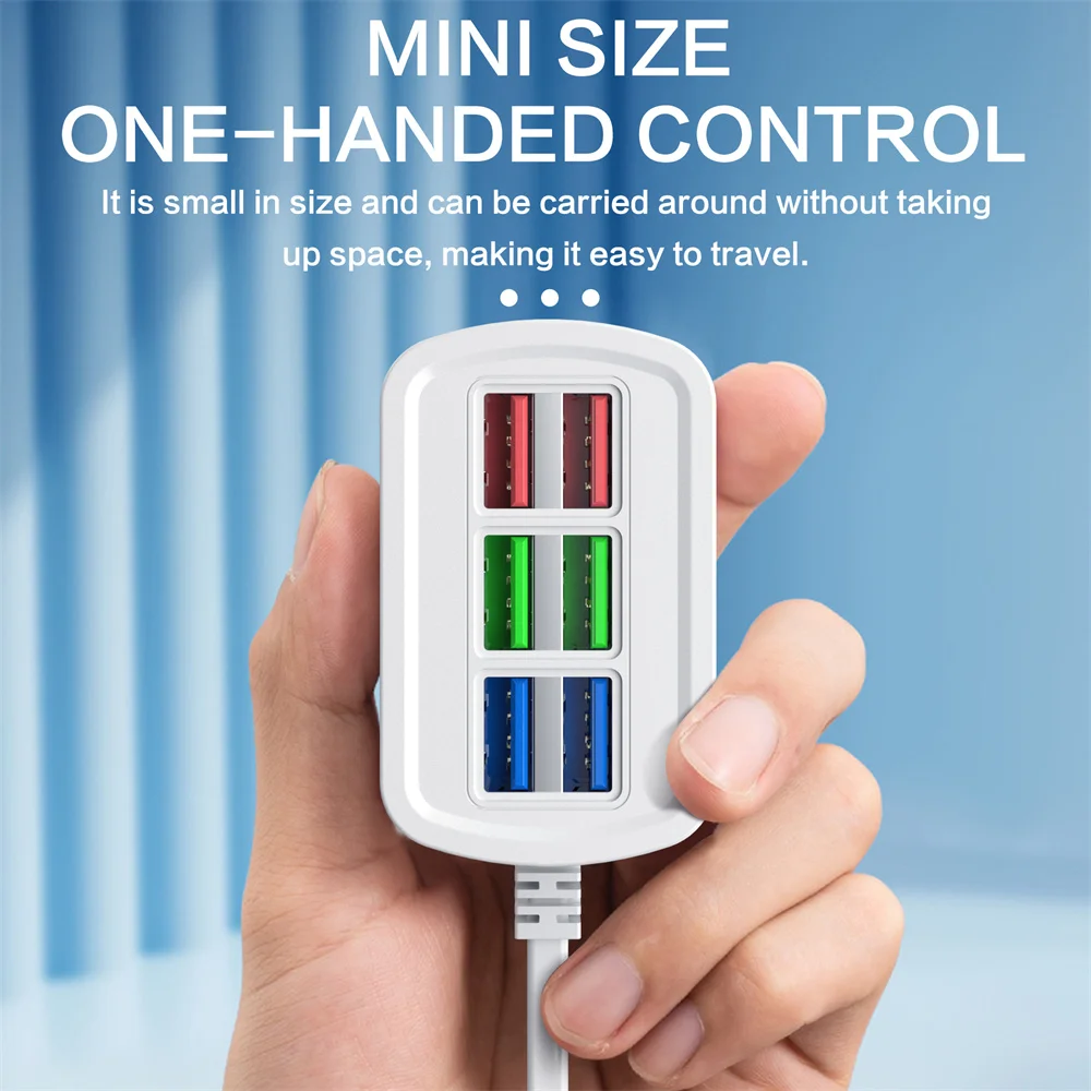 6 in 1 USB Fast Charger Power Strip 1m Cord Desktop Charging Station Fast Quick Charging USB HUB Adapter Socket Home EU/US Plug