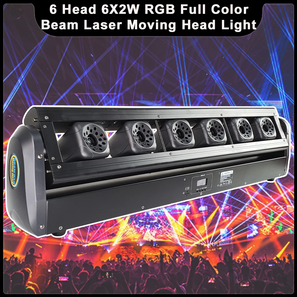 YUER 6 Head 6X2W RGB Full Color Moving Head Light  Beam Sacanner Stage Lights DMX512 For DJ Disco Party Club Bar Stage Effects