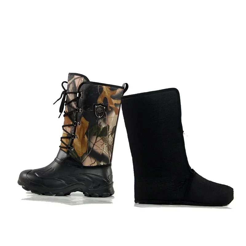 New Big Tree camouflage men\'s shoes, high top snow boots, waterproof fishing boots, winter plush boots