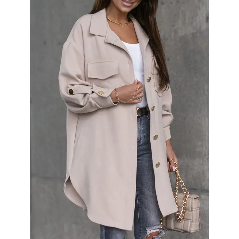 

Autumn and winter decorative style, new style with button up sleeves, mid length shirt, and trendy outerwear