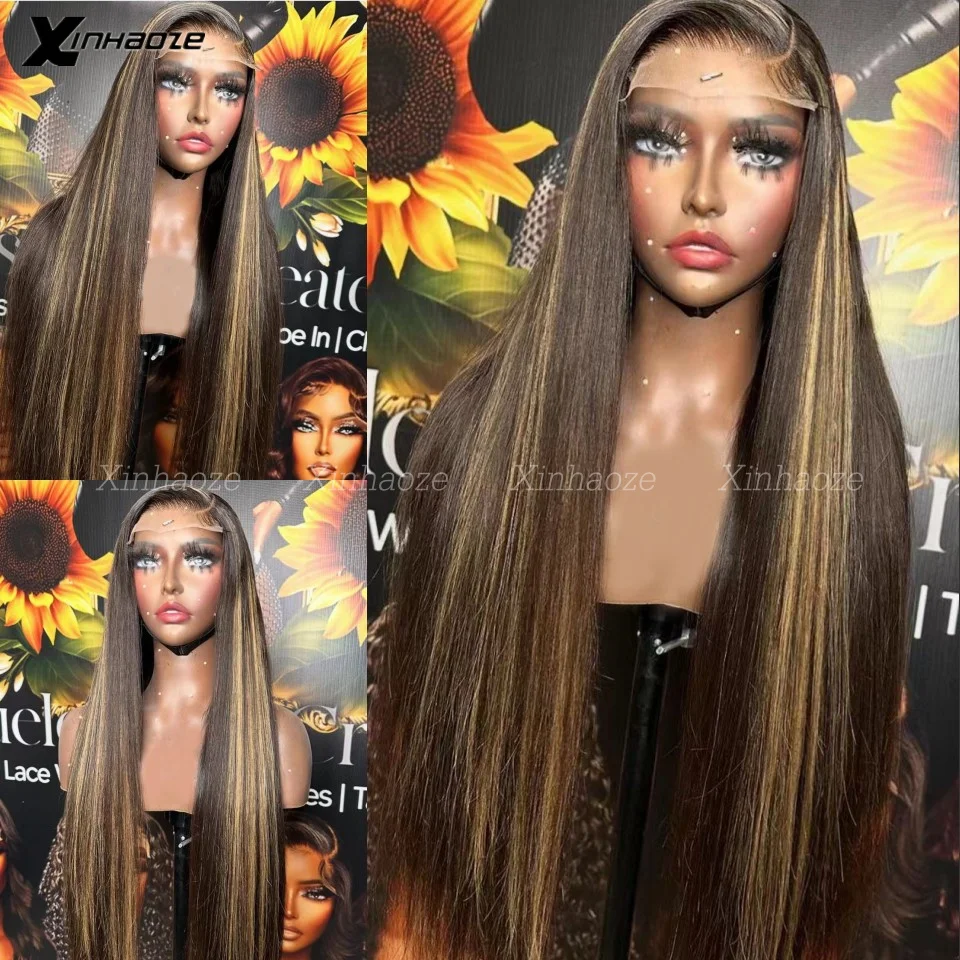 

13x6 Straight Highlight Lace Front Human Hair 13x4 Silk Top Lace Frontal Wigs 4/27 Ombre Honey Blonde Color Wig For Women