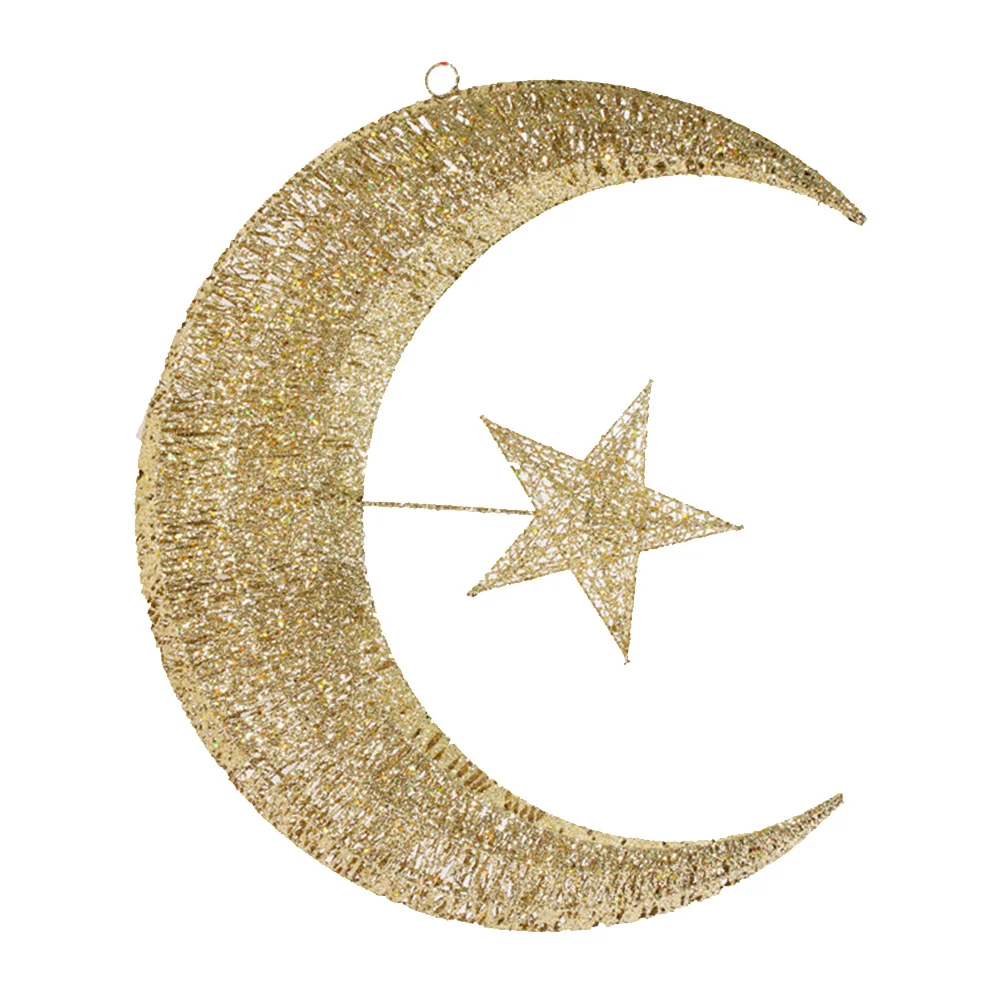 زينة عيد الميلاد لامعة على شكل نجمة قمر 20 سم زخرفة معدنية معلقة لحفلة المنزل الذهبي زينة قمر عيد الميلاد