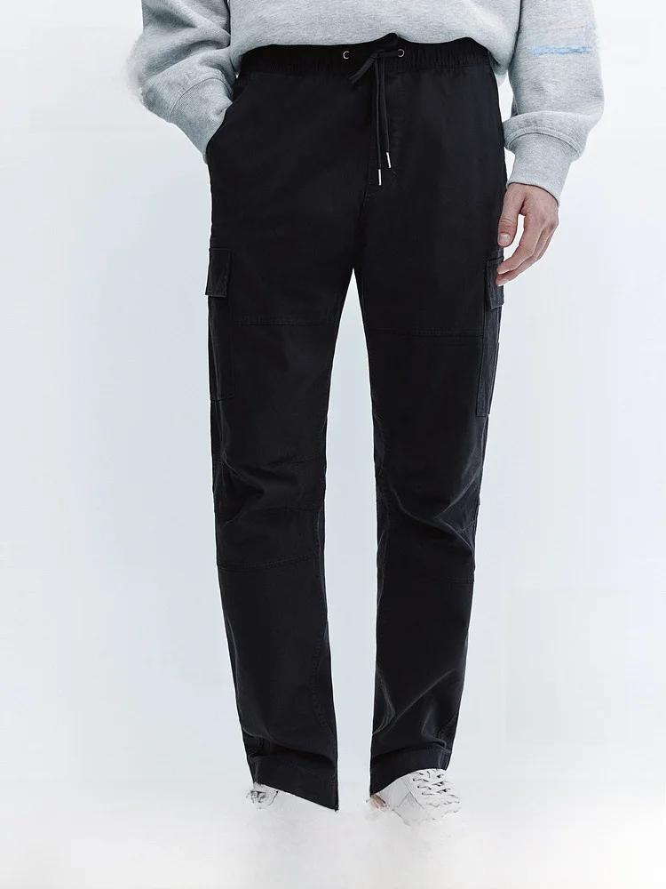 

H&M Men's Casual Trousers Elastic Waist Fitted Workwear Pants Woven Cone ape Spring 2025 Comfortable Soft Cotton Blend