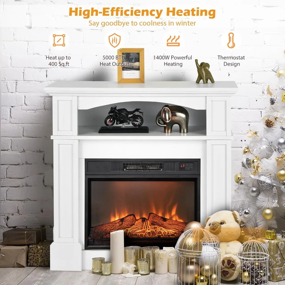 23 Recessed Electric Fireplace Heater with 3 LED Flames, Remote & 6H Timer, Indoor Use