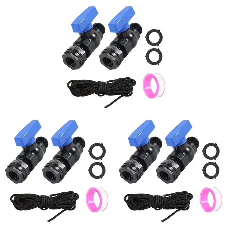 LICE-Rain Barrel Spigot Kit 6Pack 3/4Inch GHT Garden Hose Shut Off Valve With Bulkhead Fitting Garden Hose Thread Ball Valve