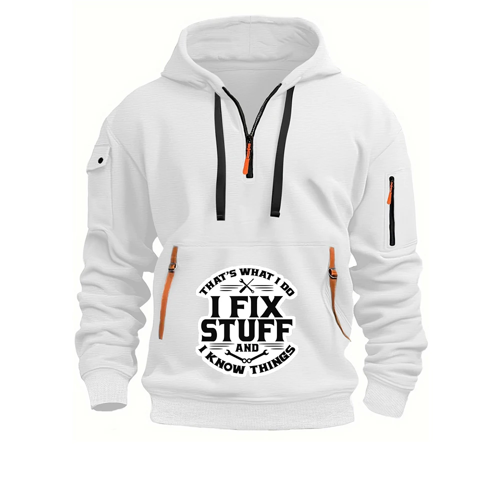 Mechanic I Fix Stuff and I Know Things Print 2025 Men Fashion Casual Half Zipper Pullover Sports Long-sleeve Fitness Sweatshirt