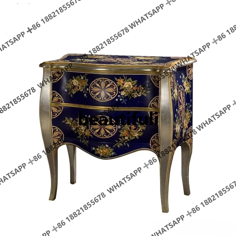 

French high-end light luxury solid wood dining edge, storage, Chinese hand-painted, floral entrance, foyer decorative cabinet E1