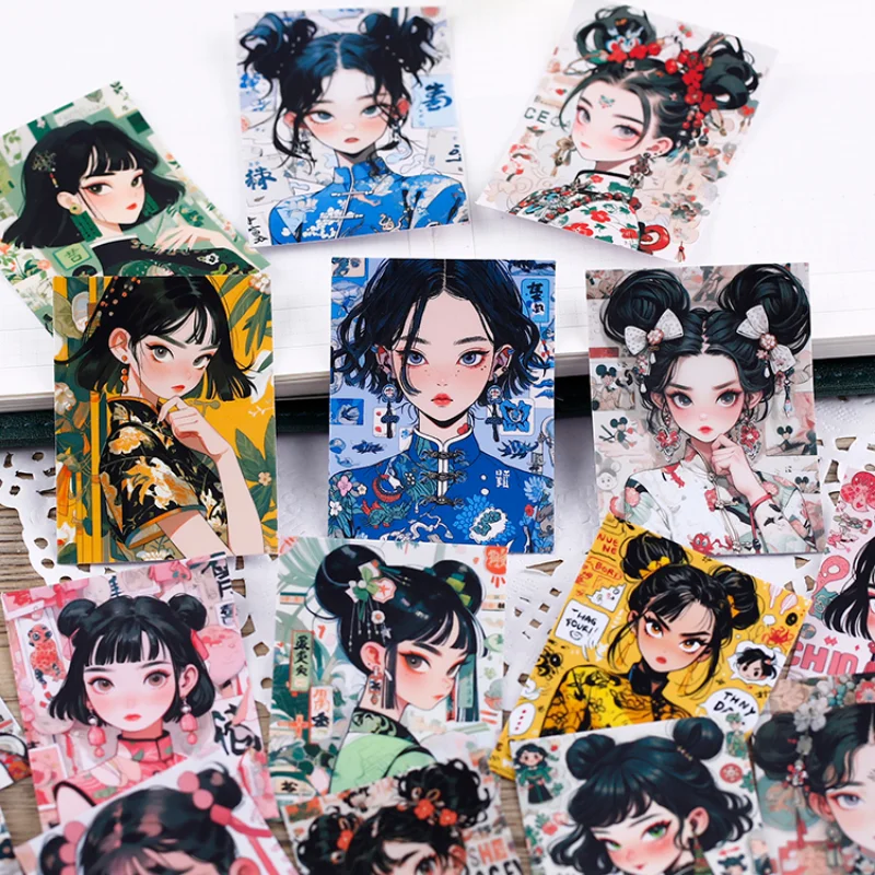 16pcs Stationery Stickers with Chinese Retro Girls  Waterproof Features Perfect for DIY Crafts, Journal Decoration  Scrapbooking