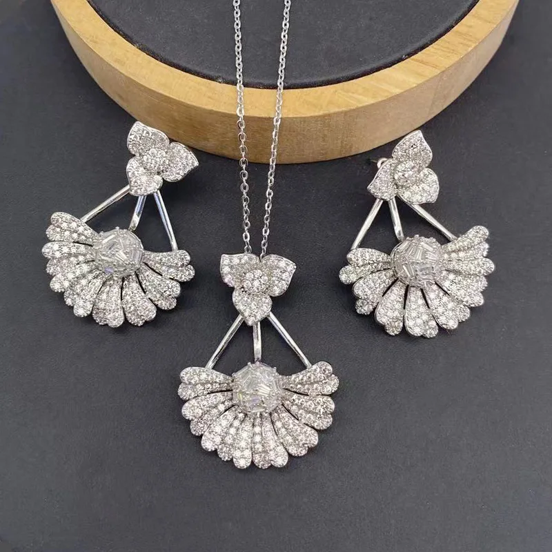 Vanifin Necklace with Earrings Exquisite Chrysanthemum Micro Inlay Zirconia For Woman Banquet Luxury Jewelry Best Gift