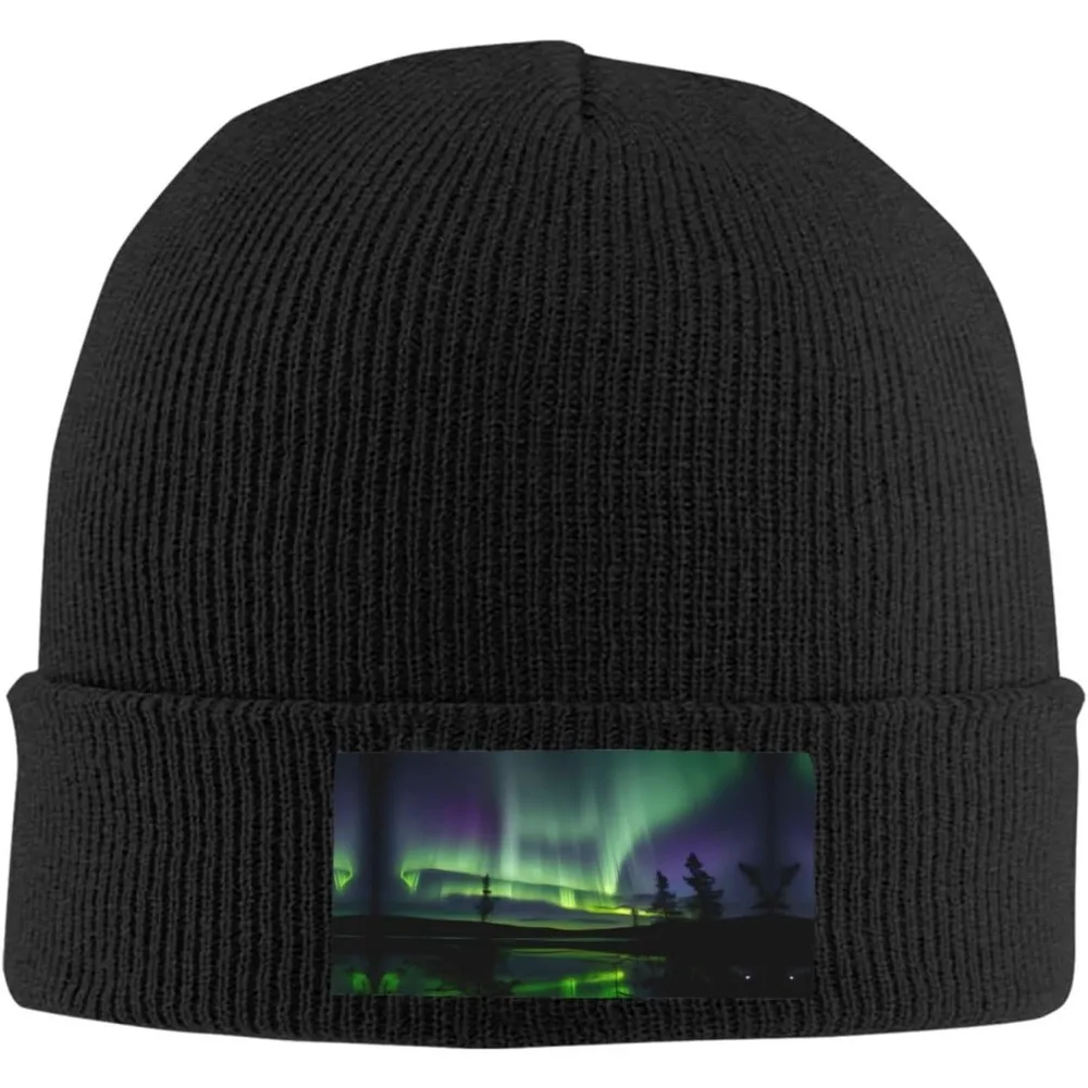 Gorro unisex con estampado de auroras boreales oscuras para hombres y mujeres, gorro de punto, gorros de invierno, gorro de skater