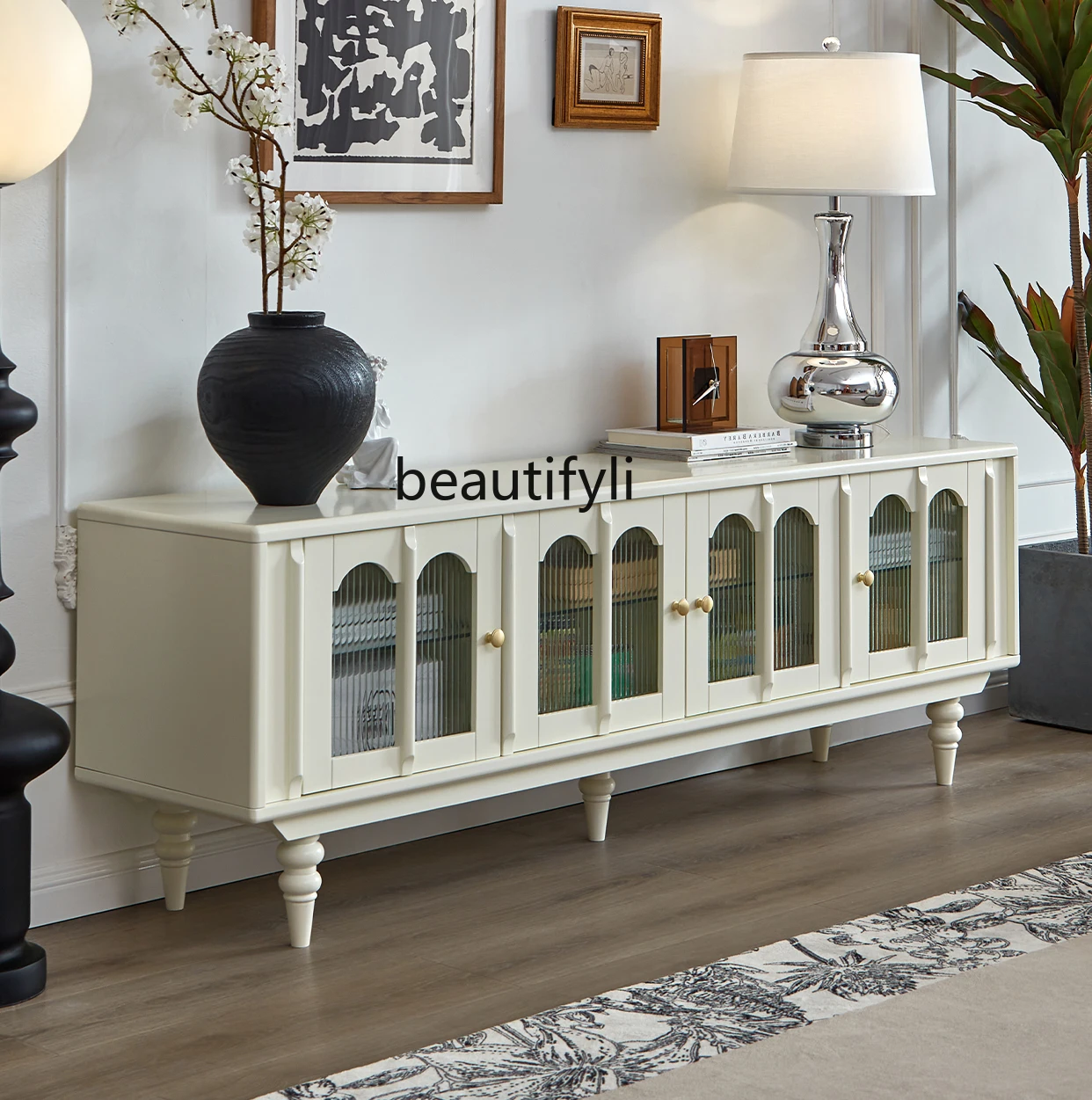 

American TV Cabinet French Cream Style Living Room White Combination Retro Locker