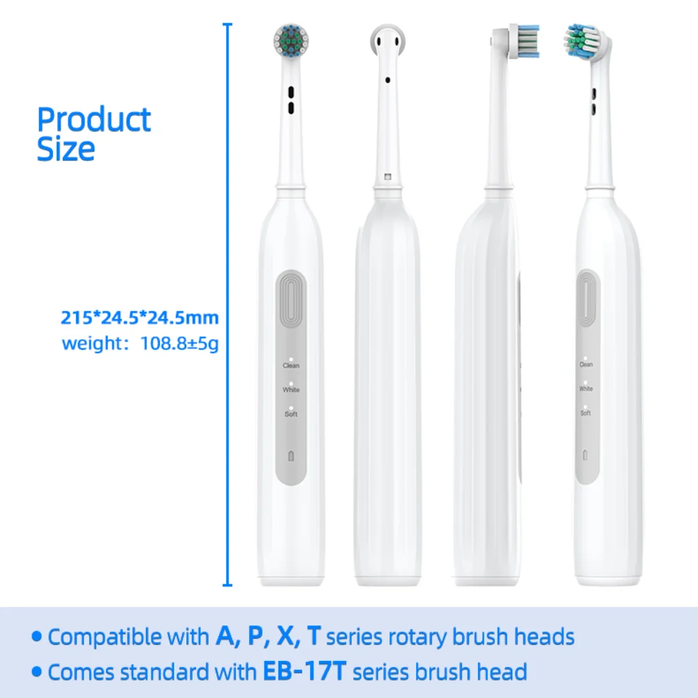 BX11 Rotating Electric Toothbrush Plaque Removal 3 Cleaning Modes Smart Timer USB Rechargeable Waterproof Travel Home Oral Care