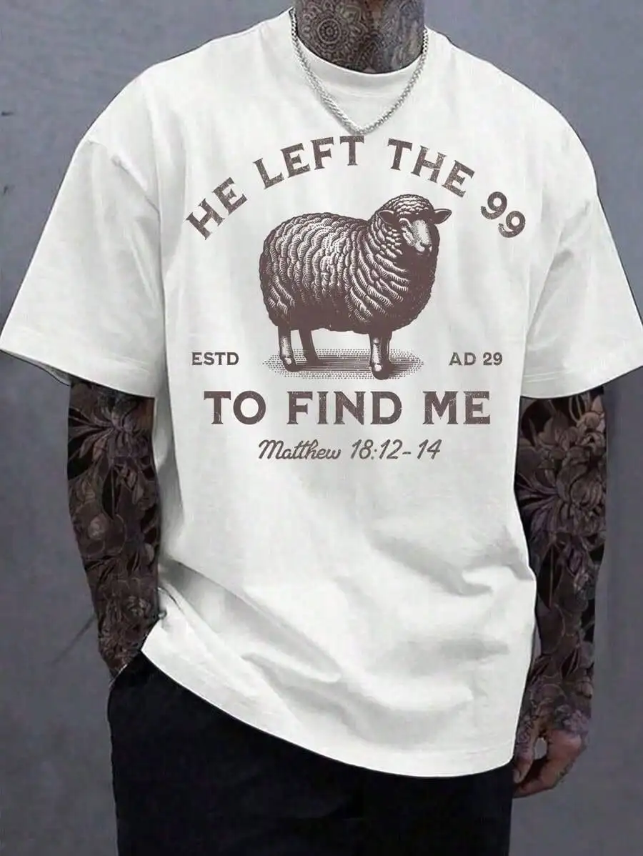 Manfinity Dauomo 99 T-Shirts Jesus Left, The Lord Is My Shepherd T-Shirt, Christian T-Shirt, He Left 99 To Save Me T-Shirt, Men T-Shirt
